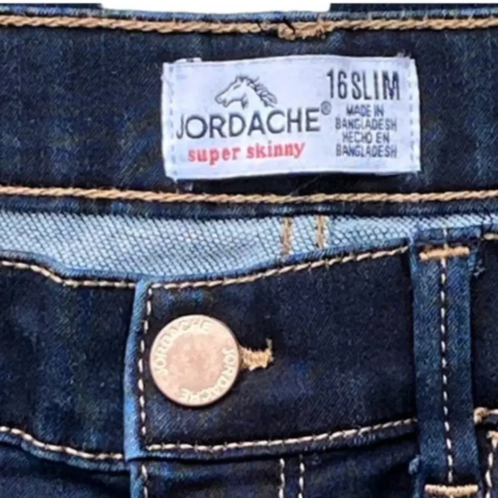 JORDACHE Super Skinny Snap Fly Denim Blue Jeans ~ Girls Size 16 Slim
